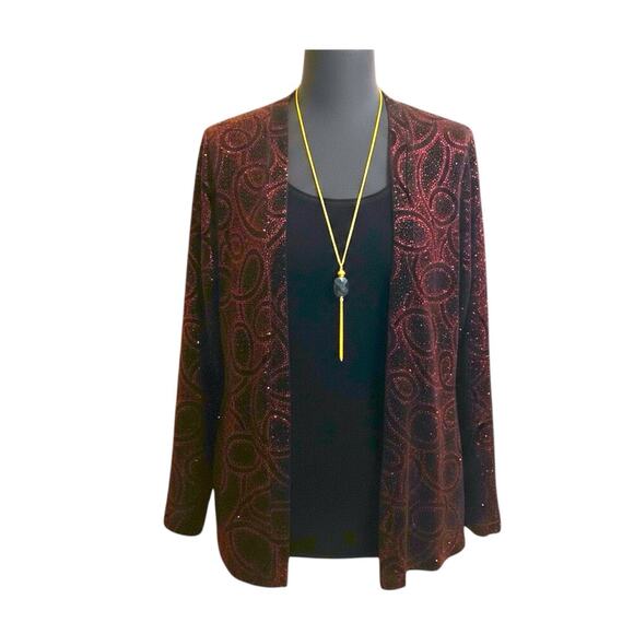 Elementz 3-in-1 Velvet Red Sparkling Paisley Black Top Attached Necklace Size L - Picture 1 of 10